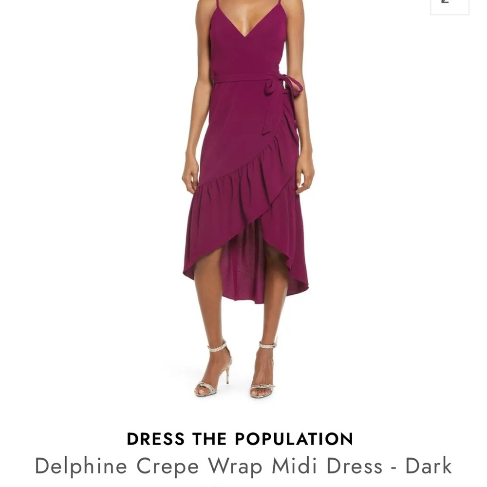 Dress the Population Wrap Midi Dress in Dark Magenta